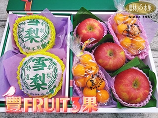 豐FRUIT三果 高級水果禮盒-美國進口富士蘋果*3+日本溫室小金桔*2+重量級台灣梨山大雪梨*2 三種果物 氣派有份量 華麗又實用的高級水果禮盒 農林水果