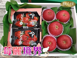 莓麗境界 高級日本水果禮盒-日本青森富士蘋果*5+日本空運紅草莓*2PE 健康美麗每一天 當季高級水果禮盒 最新鮮貼心的問候 農林水果行 台北 老字號進口水果禮盒專賣